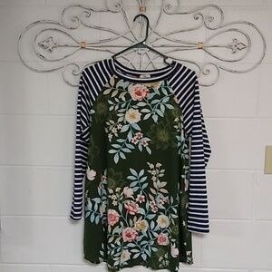 EGY LONG SLEEVER, FLORAL, STRIPE, SOFT KNIT, MINI DRESS, TUNIC TOP